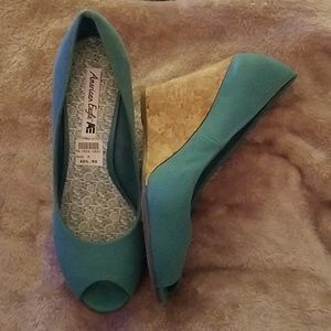 American Eagle Canvas Cork Wedges. Sz 9